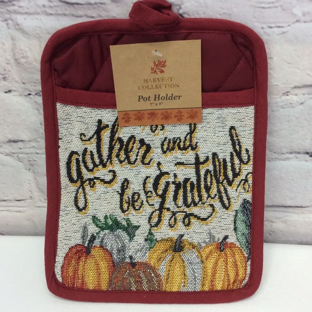 Fall Pumpkin 3 Pc Kitchen Set Dish Towel/Pot Holder/OvenMitt Multicolored Autumn